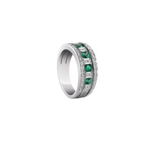 Questa è l'immagine dell'anello belle epoque di damiani con zaffiri e smeraldi