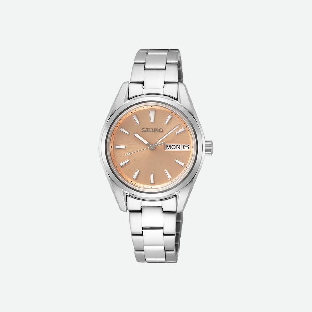 immagine frontale orologio seiko donna classic essential time rosato