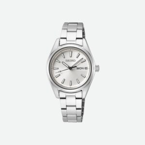immagine frontale orologi seiko classic donna essential time quadrante argento