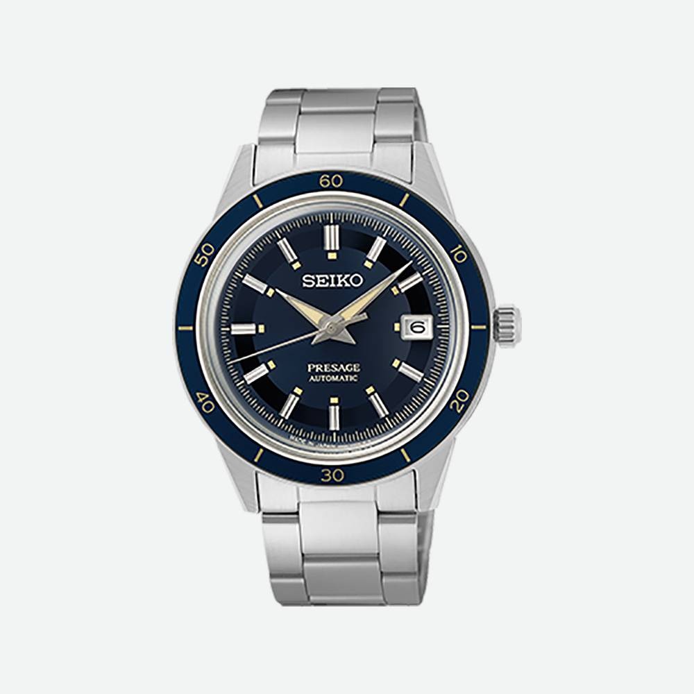 immagine frontale orologio seiko presage style '60 quadrante blu