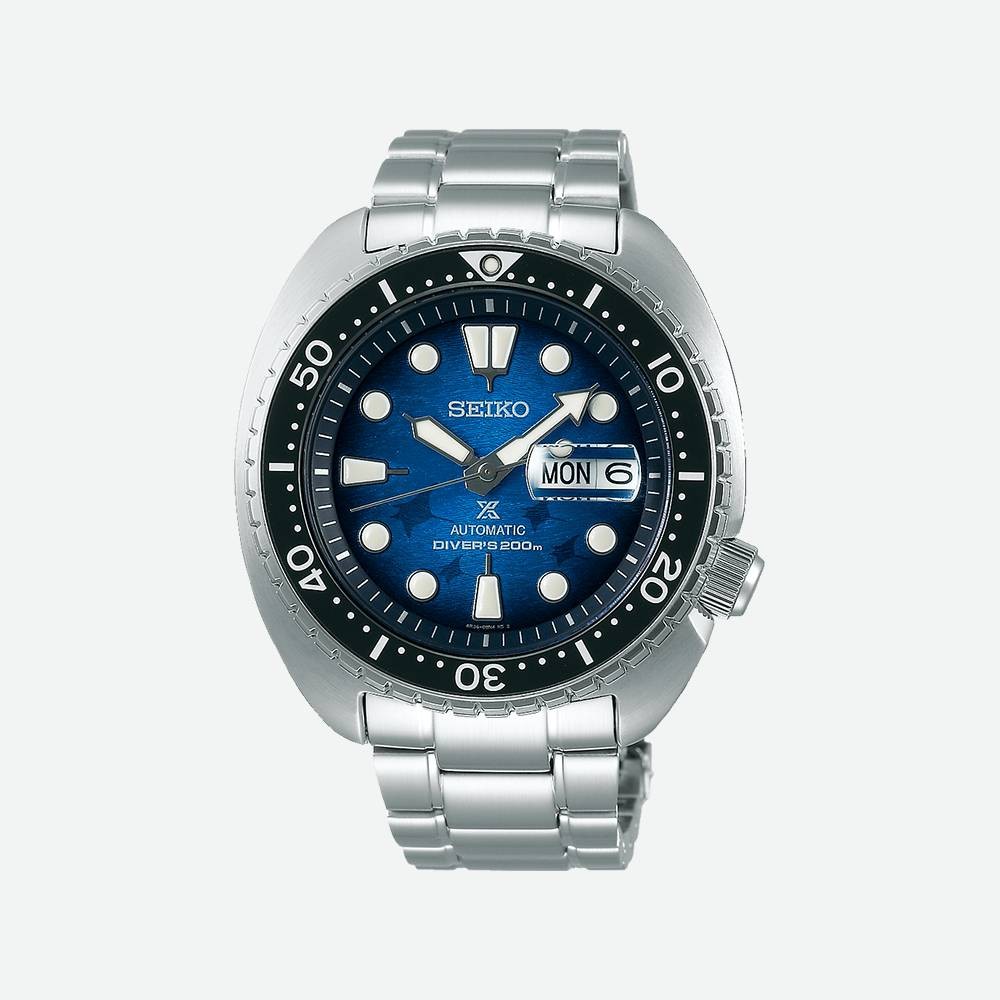 Immagine frontale orologio seiko prospex blu save the ocean