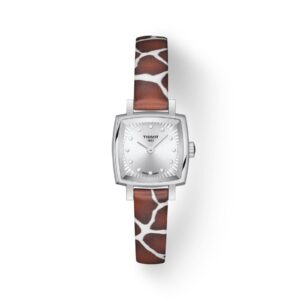 Questa è l'immagine frontale dell'orologio tissot lovely square con cinturino in pelle stampata