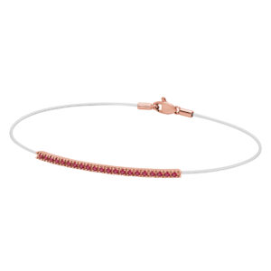 Questa è l'immagine del bracciale di paddle gioielli realizzato con il nylon e la barretta in oro rosa con rubini