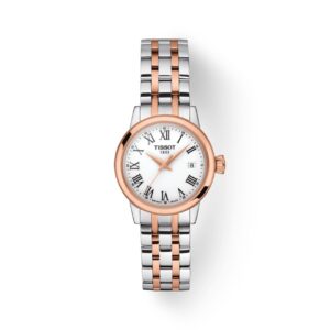 Questa è l'immagine frontale dell'orologio tissot classic dream lady acciaio e rosato con movimento al quarzo