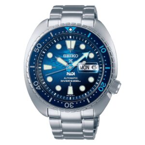 Questa è l'immagine frontale dell'orologio Prospex PADI Special Edition "The Great Blue", dotato di impermeabilità fino a 200 m di profondità.
