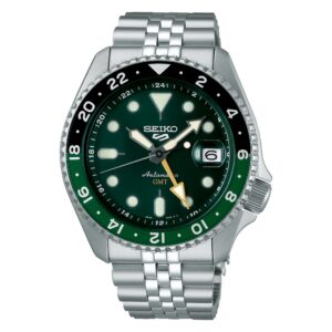 QUESTA è L'IMMAGINE FRONTALE DELL'OROLOGIO SEIKO 5 SPORTS CON CASSA IN ACCIAIO DI MM 42.5 VERDE / NERO