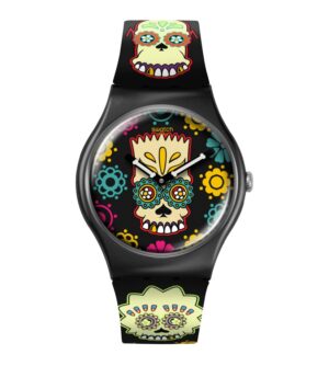 Questa è l'immagine dell'orologio swatch della simpson collection D'oh of the dead