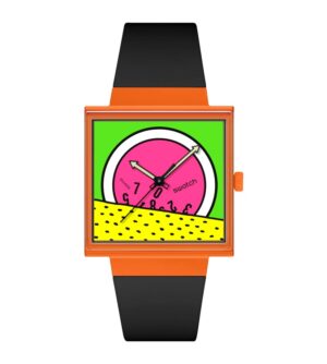 Questa è l'immagine frontale dell'orologio swatch what if break free break time