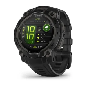 Questa è l'immagine frontale dell'orologio garmin instinct 3 amoled black con diametro 50 mm