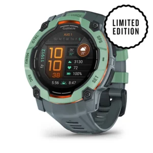 Questa è l'immagine frontale dell'orologio garmin instinct 3 amoled 50 mm nella colorazione neotropic