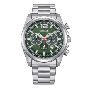 questa è l'immagine dello orologio citizen crono verde eco drive cinturino acciaio