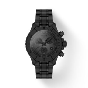 Questa è l'immagine frontale dell'orologio tissot seastar 1000 chronograph 38 mm rivestito in pvd nero
