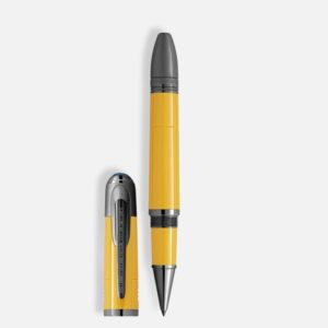 Questa è l'immagine frontale del roller giallo modena di montblanc in edizione limitata dedicata a enzo ferrari.