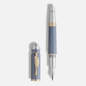 Questa è l'immagine frontale della penna stilografica con pennino M di montblanc che rende omaggio a Johann Wolfgang von Goethe