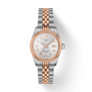 Questa è l'immagine frontale dell'orologio tissot ballade powermatic 80 acciaio e rosato con quadrante di mm 30 e certificato COSC