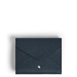Questa è l'immagine frontale del portafoglio trio a 6 scomparti di montblanc con pellame sartorial colorazione nero/Blu