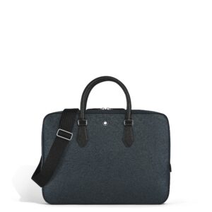 Questa è l'immagine frontale della portadocumenti sottile di montblanc, pellame sartorial colorazione tweed blu