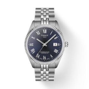 Questa è l'immagine frontale dell'orologio tissot ballade con quadrante blu di mm 39, certificato cosc e movimento automatico
