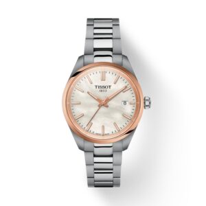 Questa è l'immagine dell'orologio donna tissot pr100 in acciaio e oro rosa con quadrante in madreoerla