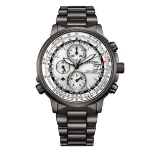 Questa è l'immagine frontale dell'orologio citizen Radiocontrollato Crono Pilot Acciaio 41mm con quadrante IVORY e acciaio nero