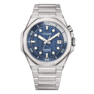 QUESTA è L'IMMAGINE FRONTALE DELL'OROLOGIO CITIZEN SERIES 8 890 MECHANICAL DI COLORE BLU