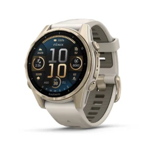 Questa è l'immagine frontale dell'orologio garmin fenix 8 amoled con quadrante di mm 43 e vetro zaffiro