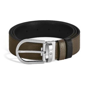 MONTBLANC Cintura Reversibile Horseshoe 35 mm in Pelle con Grana Verde/Nera 198451