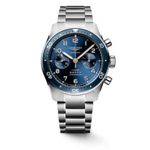 Questa è l'immagine dell'orologio longines spirit flyback con quadrante di colore blu, cassa di mm 42 e con certificato cosc