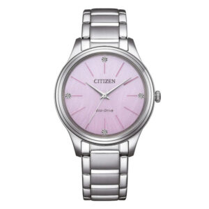 Questa è l'immagine frontale dell'orologio citizen of lady classic con quadrante di colore rosa e mm 34