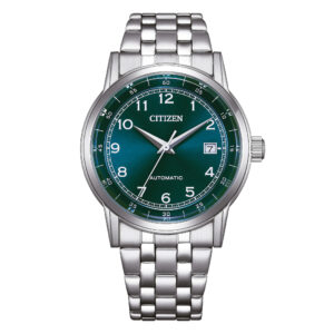 Questa è l'immagine frontale dell'orologio citizen classic automatic con quadrante di mm 40, colore verde petrolio