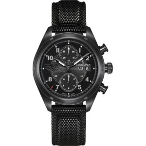 Questa è l'immagine frontale dell'orologio hamilton khaki field autochrono resident evil in edizione limitata