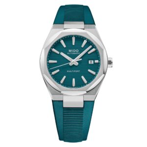 Questa è l'immagine frontale dell'orologio mido multifort 8 one crown nella colorazione verde petrolio