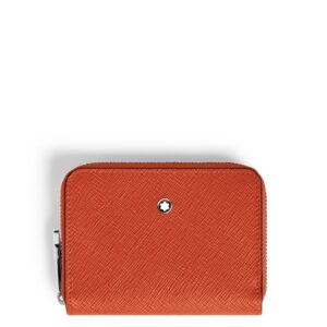 Questa è l'immagine frontale del portafoglio mini di montblanc a 2 tasche in pelle sartorial color mandarino