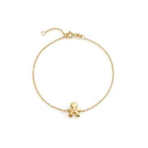 Questa è l'immagine frontale del bracciale di le bebe, in oro giallo 18 kt con sagoma bimbo di altezza 1 cm
