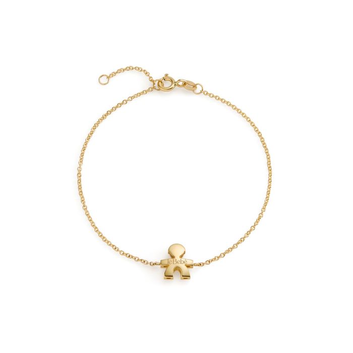 Questa è l'immagine frontale del bracciale di le bebe, in oro giallo 18 kt con sagoma bimbo di altezza 1 cm
