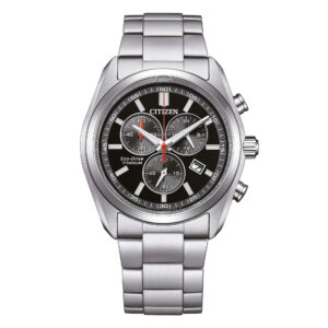 Questa è l'immagine frontale dell'orologio citizen super titanio 2590 crono con quadrante nero