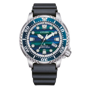 questa è l'immagine frontale dell'orologio citizen Promaster Diver's Eco Drive 200 mt Structural Dial in edizione limitata con cassa di mm 44 e cinturino NERO