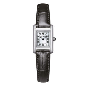 Questa è l'immagine frontale dell'orologio citizen lady kii con cinturino in pelle e cassa di mm 18