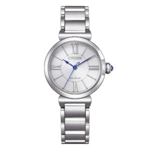 QUESTA è L'IMMAGINE FRONTALE DELL'OROLOGIO CITIZEN LADY MAYBELL CON QUADRANTE ARGENTO E CASSA DI MM 29