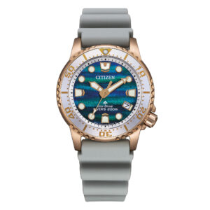 questa è l'immagine frontale dell'orologio citizen Promaster Diver's Eco Drive 200 mt Structural Dial in edizione limitata con cassa di mm 37 e cinturino grigio