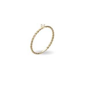 Anello Filodamore prezioso intrecciato in Oro Giallo 9kt con diamante di ct 0.02, sottile, della linea di rubinia mis 14