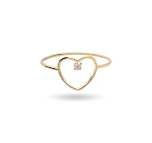 Anello Filodamore cuore in oro giallo 9 kt con diamante ct 0.02 mis 14 della linea di rubinia