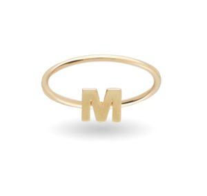 Anello in oro giallo 9 kt con inziale m, misura 12 della linea di rubinia