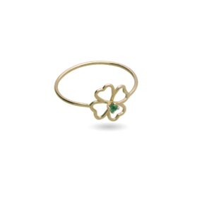Anello Filodamore Essenziale quadrifoglio con smeraldo in Oro giallo 9kt mis 15 della linea di rubinia
