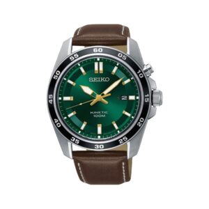 QUESTA E L IMMAGINE DELL OROLOGIO SEIKO KINETIC VERDE CON CINTURINO IN PELLE MARRONE
