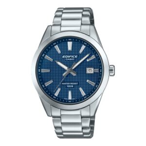 questa è l'immagine frontale dell'orologio casio edifice con quadrante blu con lavorazione Clous de Paris e movimento al quarzo