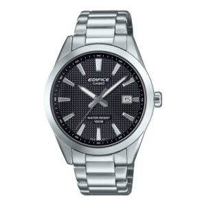 questa è l'immagine frontale dell'orologio casio edifice con quadrante nero con lavorazione Clous de Paris e movimento al quarzo