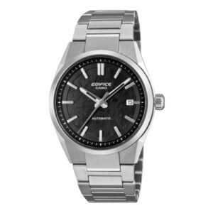 Questa è l'immagine frontale dell'orologio casio edifice con movimento automatico e quadrante nero di mm 38