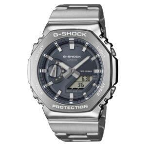 Questa è l'immagine frontale dell'orologio casio g-shock metallo con quadrante grigio ardesia