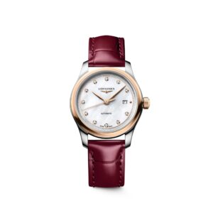 questa è l'immagine frontale dell'orologio longines master collection con quadrante madreperla e indici diamanti con cassa di mm 30